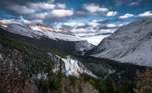 Scenic view of snowcapped mountains against sky