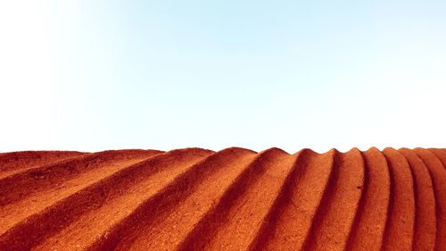 Close-up of cake on roof against clear sky