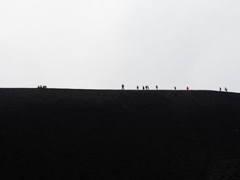 People on beach against clear sky