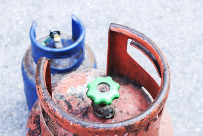 High angle view of cylinders on road