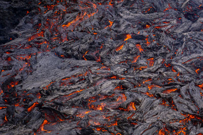 Smoke emitting from volcanic mountain at night