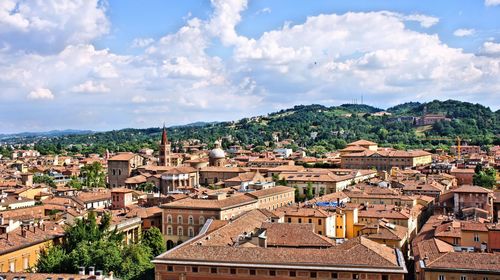 High angle view of townscape against sky