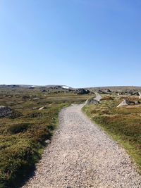 Scenic view of landscape against clear blue sky