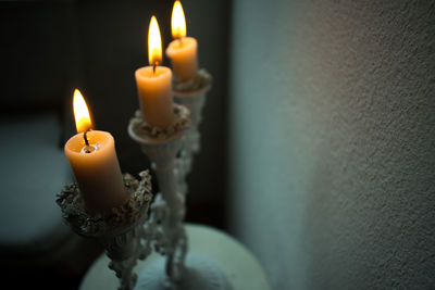 Close-up of illuminated candles