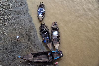 High angle view of boats on beach