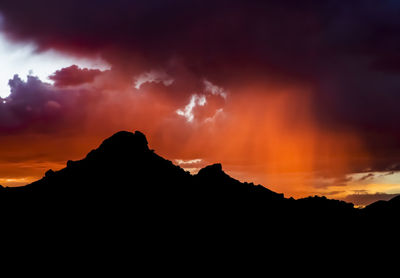 Silhouette mountains against dramatic sky during sunset