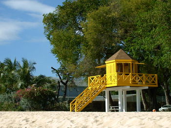 Low angle view of built structure against trees