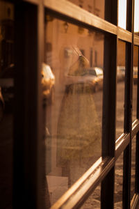 Reflection of woman on glass window