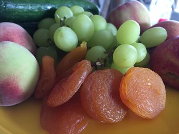 Close-up of grapes on table