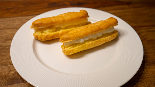 High angle view of bread in plate on table