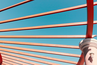 Low angle view of roof against clear blue sky