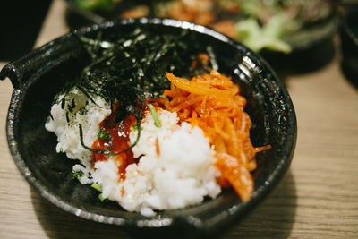 Close-up of sushi served on table