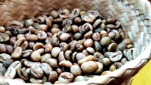 High angle view of coffee beans in basket