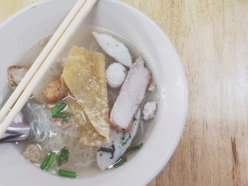 High angle view of meal served in bowl