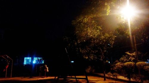 Illuminated trees against sky at night