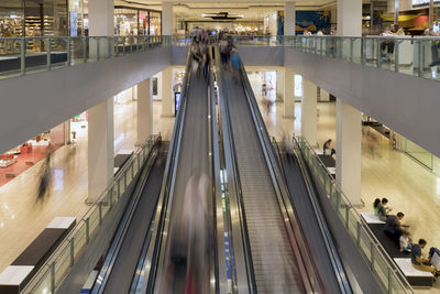 High angle view of people on escalator