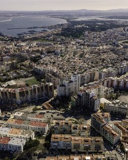 High angle view of buildings in city