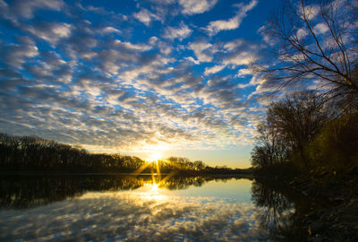 Scenic view of lake at sunset