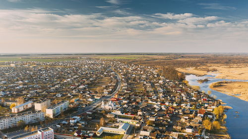 High angle view of townscape against sky