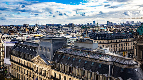 High angle view of buildings in city