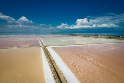 Aerial view of the salt pan in margherita di savoia, unesco heritage from above, apulia