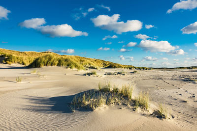 View of beach against cloudy sky