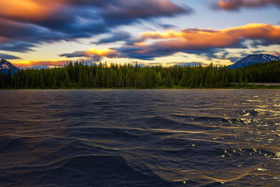 Scenic view of lake against sky during sunset