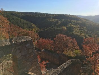 Scenic view of mountains against sky during autumn