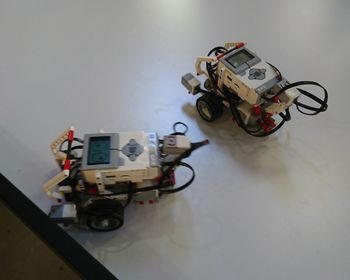 High angle view of toy car on table