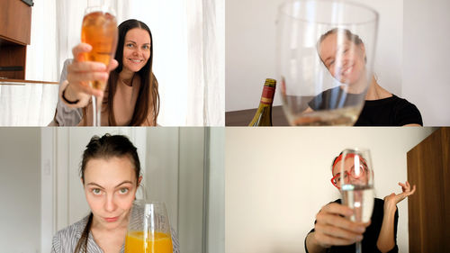 Portrait of a smiling young woman holding drink