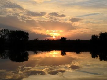 Scenic view of lake against sky during sunset