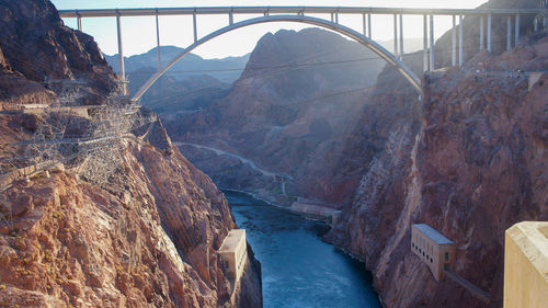 Scenic view of river amidst mountains