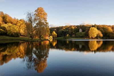 Scenic view of lake against sky during autumn