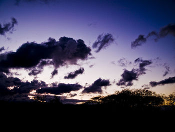Low angle view of silhouette trees against sky at sunset