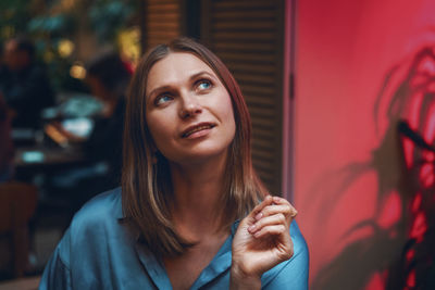 Woman portrait, in a cafe close up