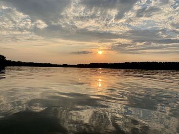 Scenic view of lake against sky during sunset
