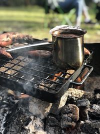 Meat on barbecue grill