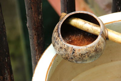 Close-up of wooden ladle