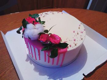 High angle view of dessert in plate on table