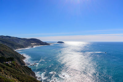 Scenic view of sea against blue sky