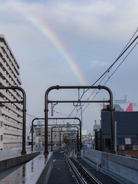 View of rainbow over city