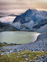 Scenic view of snowcapped mountains against sky