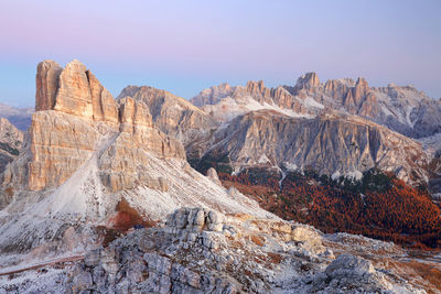 Rock formations on mountain against sky