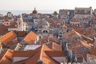 High angle view of buildings in city