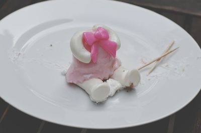 High angle view of ice cream in plate on table