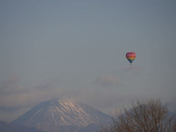 Hot air balloon flying in sky