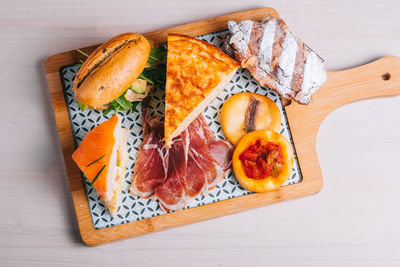 High angle view of food on table