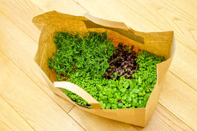 High angle view of potted plant on table