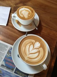 Close-up of cappuccino on table