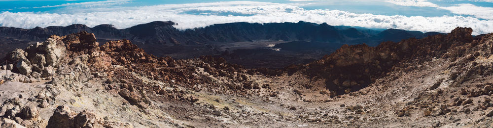 Panoramic view of landscape and mountains against sky